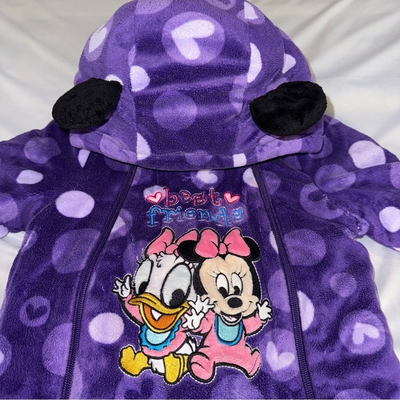 Disney Footie Baby Minnie Daisy Purple Polka Dot Hearts Bunting Bag Sz 6/12 Mo - Picture 7 of 15